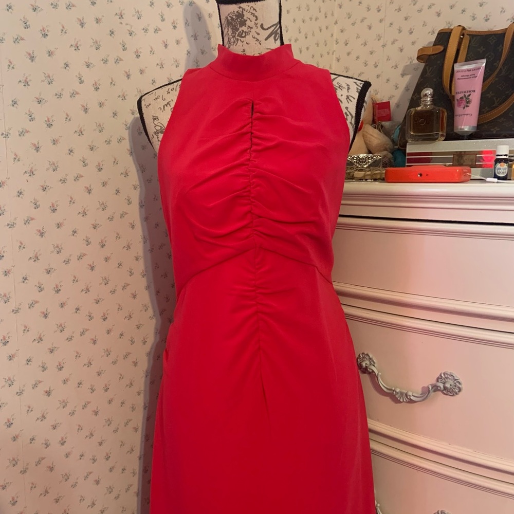 Halston Heritage Ruched Ruffle Fuchsia Dress - Picture 10 of 15